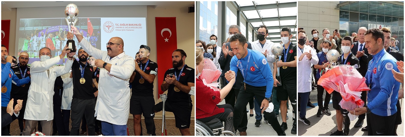 Национальная команда футболистов-ампутантов Турции посетила медиков нашей больницы, которым они давали слово завоевать Кубок чемпионата.